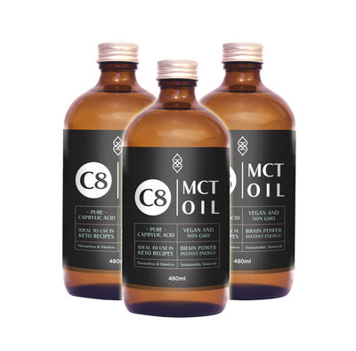 Caprylic Acid (C8) Coconut MCT Oil - Brain Power 480ml x 3